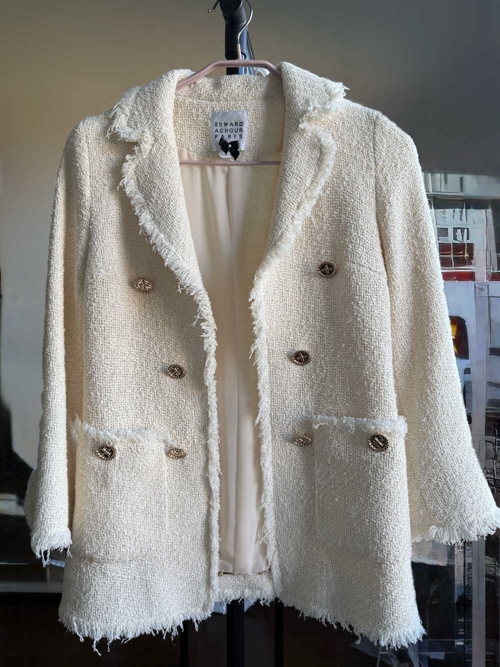 Edward Achour Paris ivory tweed jacket